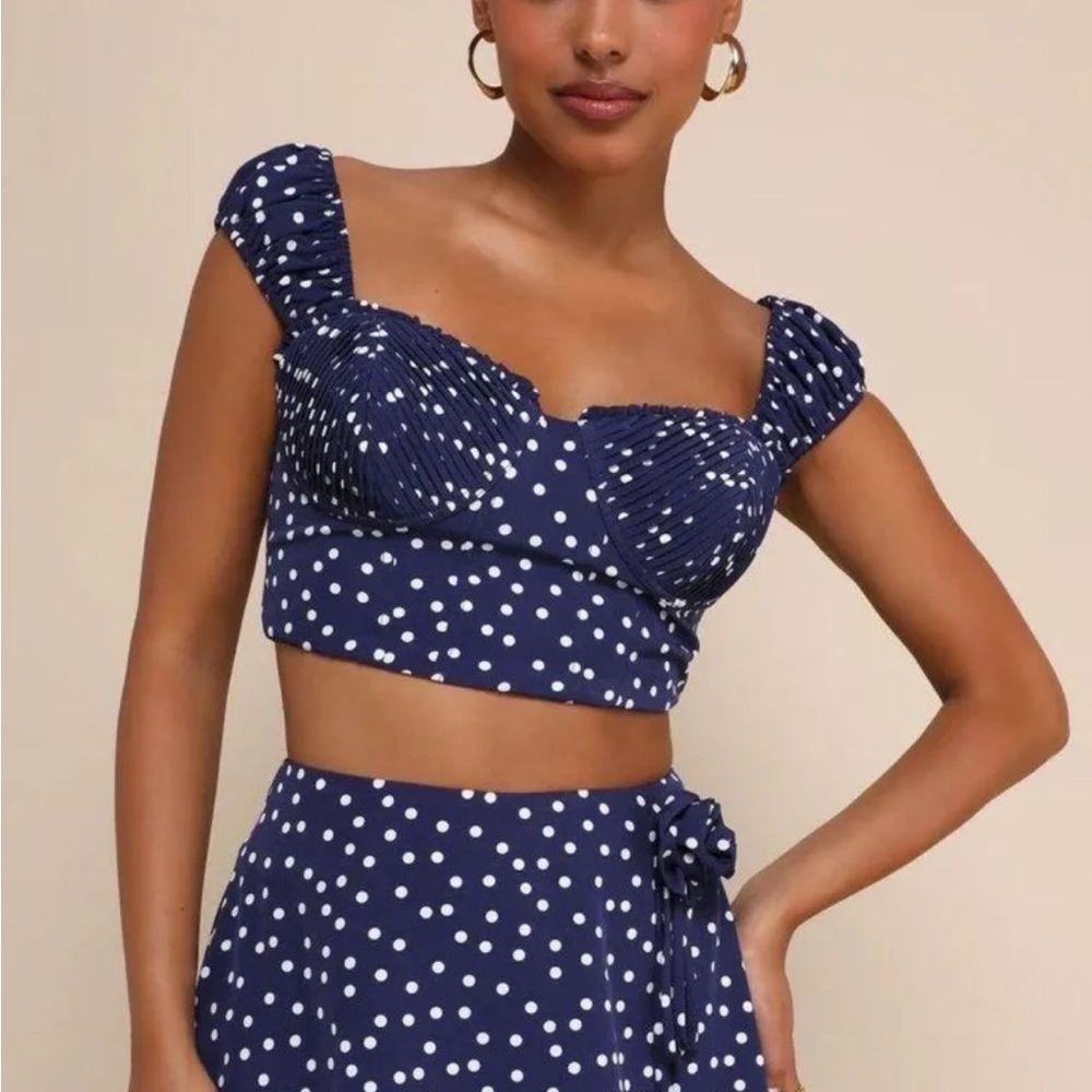 Navy Polka Dot Crop Top
